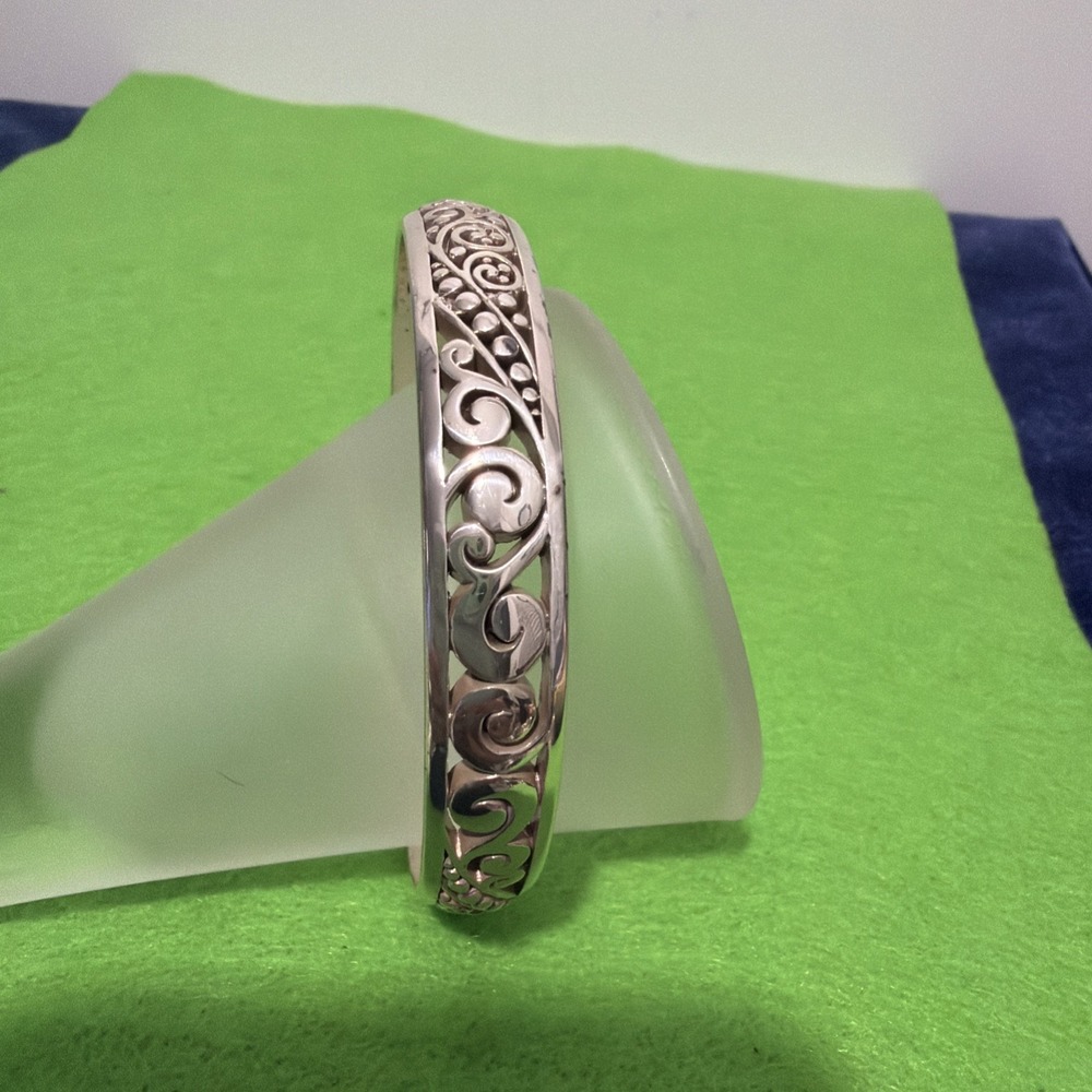Vintage Brighton Bangle Bracelet Silver Plated Scroll Engraved Signed Retired